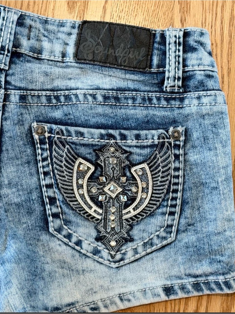 Soundgirl Light Blue Embroidered Denim Shorts - Picture 2 of 4